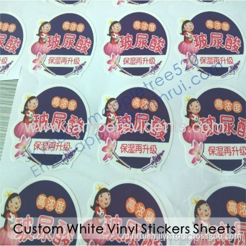 Custom White Vinyl Labels With Any Shape,full Color Printing Adhesive Pvc/pet Stickers,waterproof Stickers For Cosmetics 